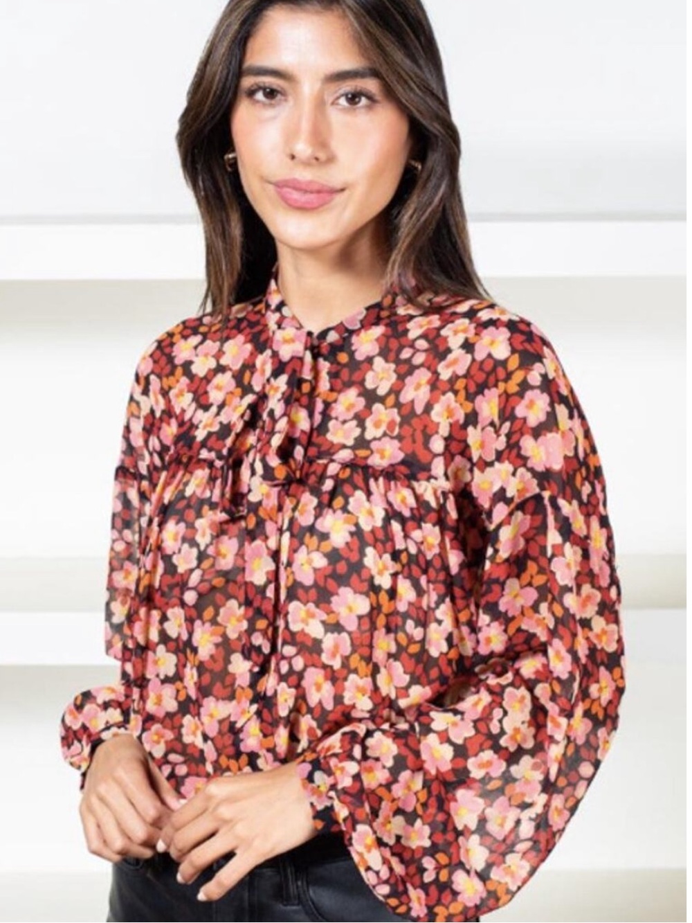 NWT Sanctuary "Strawberry Fields" Sheer Floral Tie Neck Blouse Cottagecore XS
